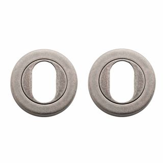 OVAL CYLINDER ESCUTCHEONS DISTRESSED NICKEL