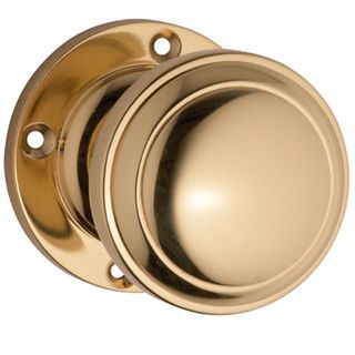 KNOB ON ROSE POLISHED BRASS