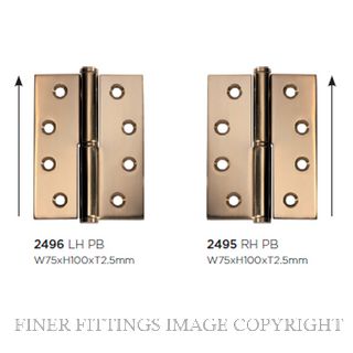 SDG 2495 HINGE RIGHT HAND LIFT OFF 100X75MM POLISHED BRASS