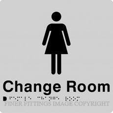 FEMALE CHANGE ROOM SIGN WITH BRAILLE SILVER