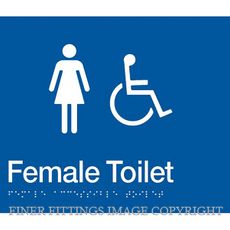 FEMALE ACCESSIBLE TOILET SIGN WITH BRAILLE BLUE