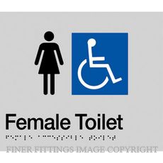 FEMALE ACCESSIBLE TOILET SIGN WITH BRAILLE SILVER