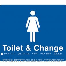 FEMALE TOILET & CHANGE ROOM SIGN WITH BRAILLE BLUE