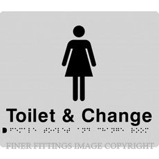 FEMALE TOILET & CHANGE ROOM SIGN WITH BRAILLE SILVER