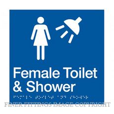 FEMALE TOILET & SHOWER SIGN WITH BRAILLE BLUE