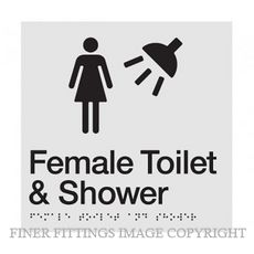 FEMALE TOILET & SHOWER SIGN WITH BRAILLE SILVER