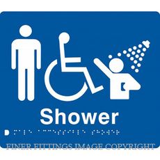 MALE ACCESSIBLE SHOWER SIGN WITH BRAILLE BLUE