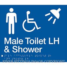 MALE ACCESSIBLE TOILET & SHOWER SIGN LEFT HAND WITH BRAILLE BLUE