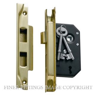 TRADCO 3 LEVER REBATED LOCK 44MM POLISHED BRASS