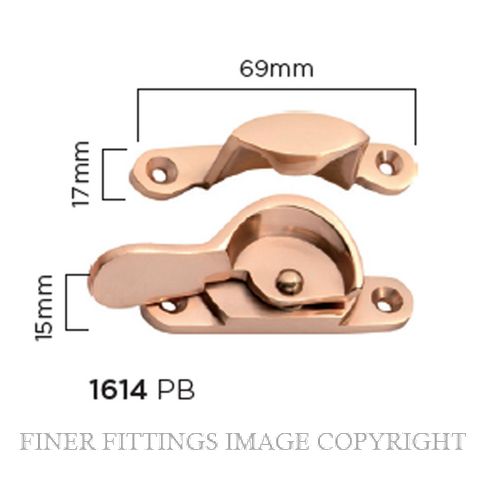 TRADCO 1614 SASH FASTENER NARROW POLISHED BRASS