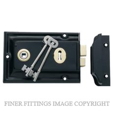 TRADCO 2000 RIM LOCK 155 X 105MM BRASS TRIM MATT BLACK