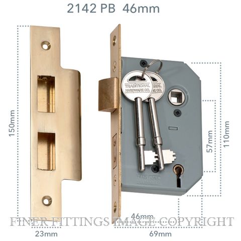 TRADCO 2142-2143 5 LEVER MORTICE LOCKS POLISHED BRASS
