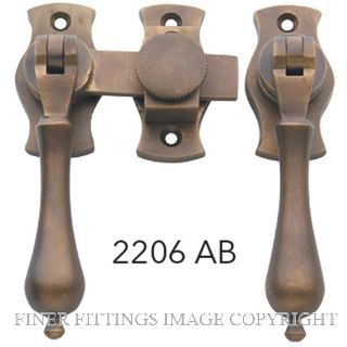 TRADCO 2206 FRENCH DOOR FASTENER TEARDROP ANTIQUE BRASS