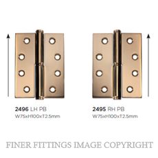 TRADCO 2495 - 2496 LIFT OFF HINGES POLISHED BRASS