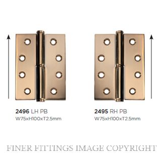 TRADCO 2495 HINGE RIGHT HAND LIFT OFF 100X75MM POLISHED BRASS