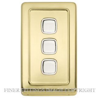 TRADCO 5854 SWITCH ROCKER 3 GANG POLISHED BRASS-WHITE