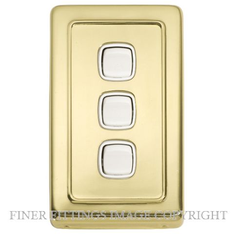 TRADCO 5854 SWITCH ROCKER 3 GANG POLISHED BRASS-WHITE