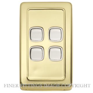 TRADCO 5855 SWITCH ROCKER 4 GANG POLISHED BRASS-WHITE