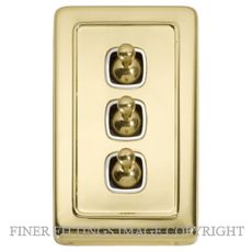 TRADCO 5954 SWITCH TOGGLE 3 GANG POLISHED BRASS-WHITE
