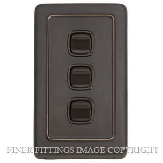 TRADCO 5814 SWITCH ROCKER 3 GANG ANTIQUE COPPER-BROWN