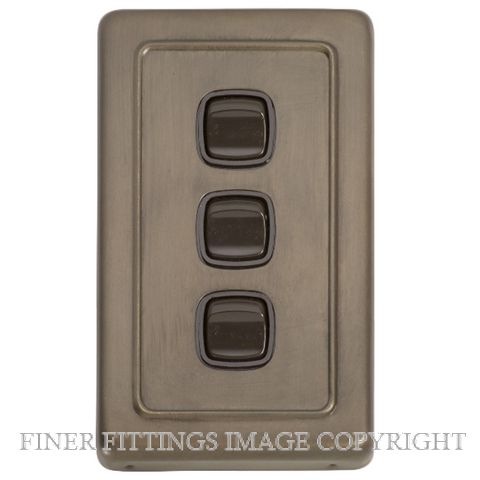 TRADCO 5844 SWITCH ROCKER 3 GANG ANTIQUE BRASS-BROWN