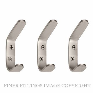 WINDSOR 5297 ALUMINIUM HAT & COAT HOOK 3 PACK BRUSHED NICKEL