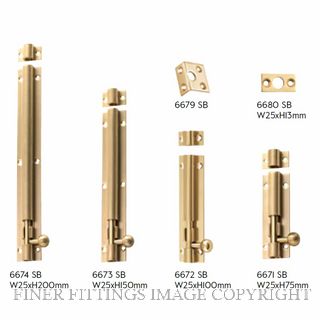 TRADCO 6671 BARREL BOLT L75XW25MM BOLT 7.5MM SATIN BRASS