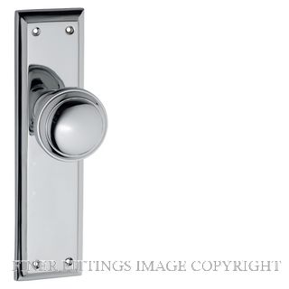 Tradco Milton Door Knob on Long Backplate Unlacquered Satin Brass