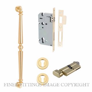 IVER 9380KENTR60KT SARLAT 485MM PULL HANDLE KEY-TURN ENTRANCE LOCK KITSET POLISHED BRASS