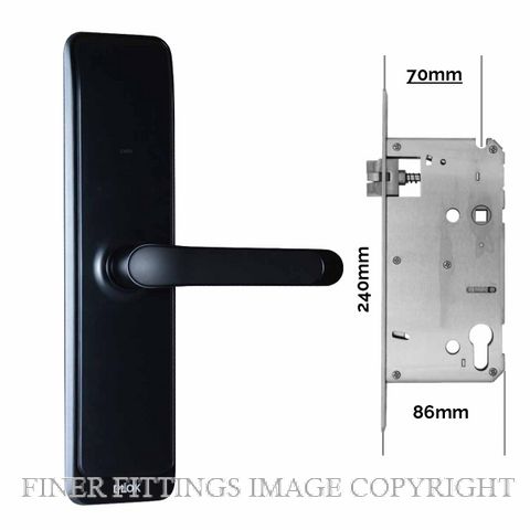 E LOK 805 70 BLK SMART LEVER LOCKSET 70MM BACKSET SATIN STAINLESS