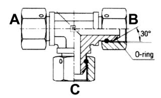 1/4" BSPP F X 1/4" BSPP F X 1/4" BSPP F TEE ST ADPTR SWVL SC STL