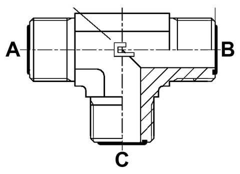 1.3/16" ORFS M X 1.3/16" ORFS M X 1.3/16" ORFS M TEE ST ADPTR STL