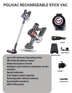 POLIVAC RECHARGEABLE STICK VACUUM