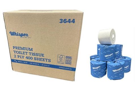 WHISPER 400  SHEET  2 PLY WRAPPED 48 TOILET ROLLS