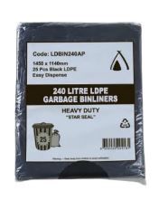 TAILORED PACKAGING BIN LINER BLACK HEAVY DUTY 240LT LDPE 25 Pack