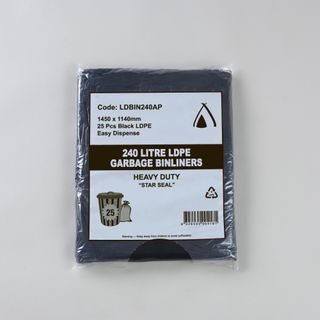 Tailored Packaging 240L Black Heavy Duty All Purpose Bin Liners 1450 x 1140 mm 240LT LDPE 25 Pack