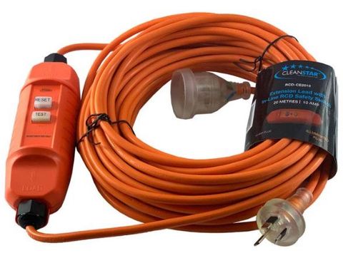CLEANSTAR EXTENSION LEAD WITH BUILT IN RCD SAFETY SWITCH 10 AMP 20M