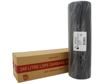 TAILORED PACKAGING BIN LINER BLACK HEAVY DUTY ROLL 240LT