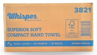 WHISPER COMPACT HAND TOWEL 19X25  18PKT 120 SHEETS