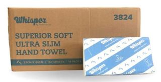 WHISPER ULTRA SLIM HAND TOWEL 2400 SHEETS 16X150 SHEET
