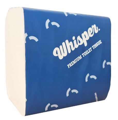 WHISPER 2PLY INTERLEAVED TOILET TISSUE 36 PACKS X 250 SHEETS