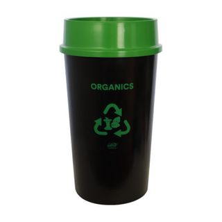 RECYCLING BIN 60L GREEN LID & ORGANICS STICKER APPLIED