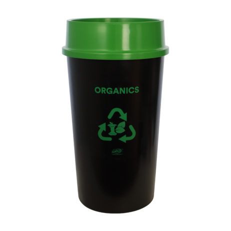 RECYCLING BIN 60L GREEN LID & ORGANICS STICKER APPLIED