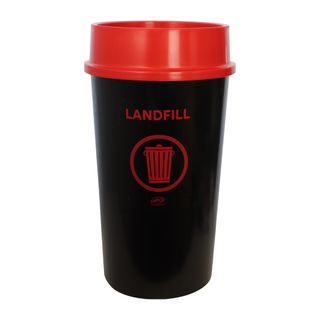 RECYCLING BIN 60L RED LID & LANDFILL STICKER APPLIED