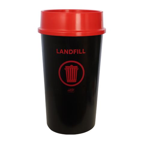 RECYCLING BIN 60L RED LID & LANDFILL STICKER APPLIED