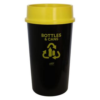 RECYCLING BIN 60L YELLOW LID & BOTTLES & CANS STICKER APPLIED