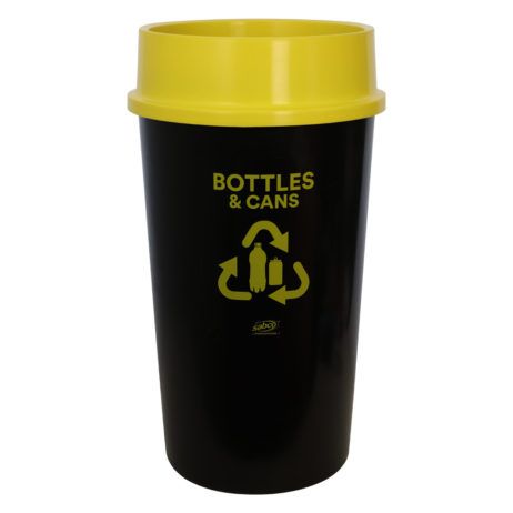 RECYCLING BIN 60L YELLOW LID & BOTTLES & CANS STICKER APPLIED