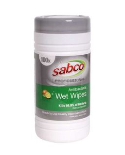 SABCO  ANTIBACTERIAL WET WIPES CANISTER 100PK