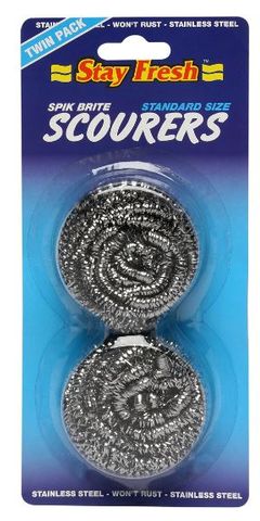 EDCO STAY FRESH SPIKBRITE STAINLESS STEEL SCOURER TWIN PK