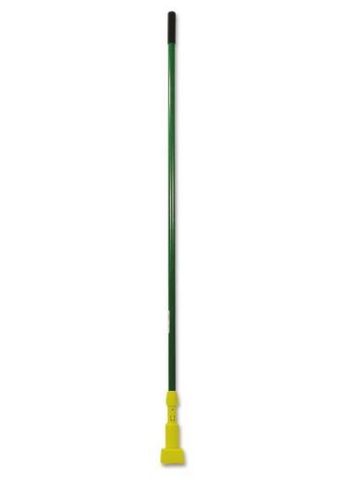 RUBBERMAID CLAMP STYLE ROUGH MOP GREEN HANDLE PLASTIC YELLOW HEAD FIBERGLASS HANDLE